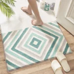 Simple Geometric Bathroom Non-slip Mat Microfiber Flocking Bath Mat Thick Plush Bathroom Rug Absorbent Non-slip Foot Mat