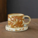 Japanese Ceramic Coffee Mug Saucer Vintage Stoneware Breakfast Oat Mug Creative Afternoon Camellia Flower Tea Cup Home Water