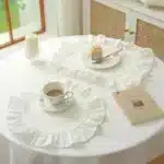6Pcs 100% Cotton Scalloped Round Placemat with Ruffle Washable Table Mats for Kitchen Dining Holiday Gatherings Decor