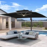 10 X 13 FT Cantilever Patio Umbrella with Base Included & Led Lights Outdoor Rectangle Offset Large Double Top,