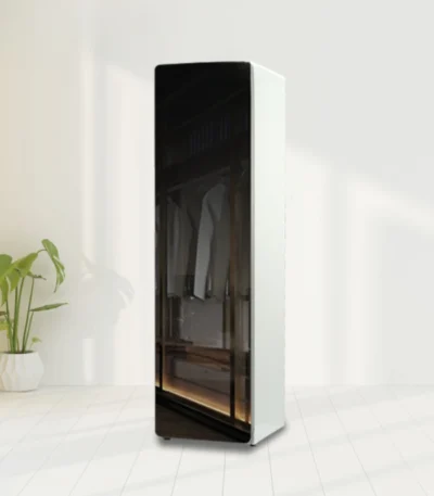 Goldoma smart electric clothes dryer with stainless steel finish and app control, drying clothes efficiently