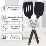 Goldoma silicone spatula set with two heat-resistant spatulas on a nonstick pan
