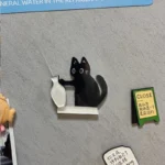 Refrigerator Magnets Black Cat Pushing Vase Decor Cat Whisker Collection Memorial Box Fridge Magnet Home Office Decor For