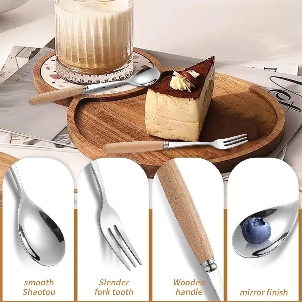 12/15/18/24 Pcs Stainless Wooden Handle Cutlery Set Portable Tableware Knife Fork Spoon Chopsticks Fashionable Kitchen Utensils