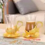 Gold Coffee Cup And Saucer Set Luxury Royal Court Exclusive Glasware Middle East Arabic Black Tea Glass & Dish Set Mug