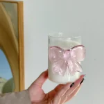 320ML Pink Bow Tie Princess Glass Juice Cup Cute Bow Tie Mug Glass Cup Christmas Gift Transparent Creative Milk Coffee Water