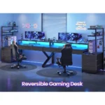 55" Gaming Desk with 6 Drawers, Corner Gaming Desk with Storage & LED Lights, Reversible PC Desk with Power Outlet,,