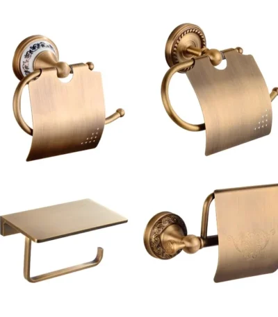 Antique Bronze Bathroom Paper Holder with Shelf Bathroom Paper roll Holder Brass Towel Rack Toilet Paper Holder Tissue Box
