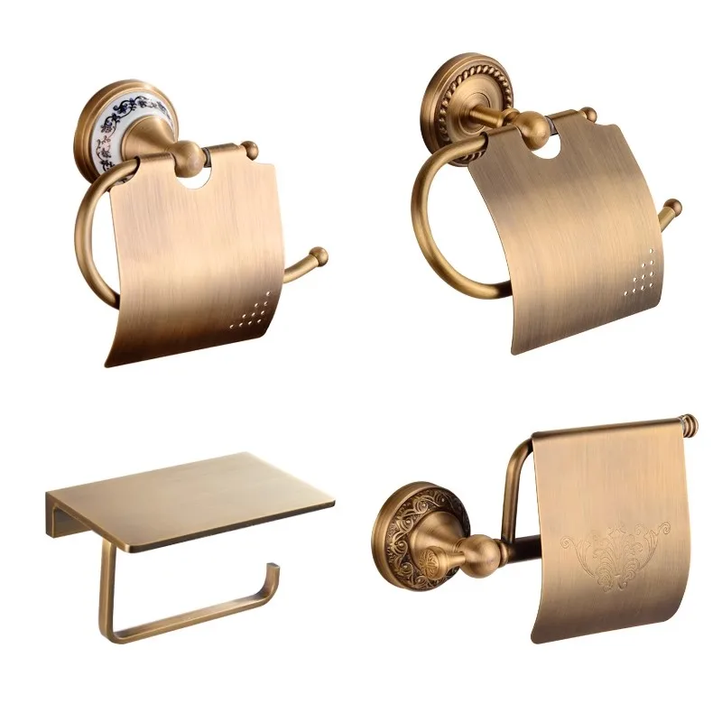 Antique Bronze Bathroom Paper Holder with Shelf Bathroom Paper roll Holder Brass Towel Rack Toilet Paper Holder Tissue Box