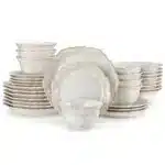 MALACASA 16/32 Piece Plates Dinner Sets Relief White Stoneware Dinnerware Set with 4 PCS Dinner Plate/Dessert/Cereal