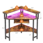 JHK Corner Desk Office Computer Desk for Small Space with LED Lights Gaming Table with Storage Shelves Power Outlets For