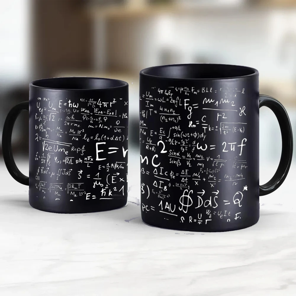 Physics teacher mug with E=mc² formula on ceramic surface