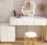White modern dressing table with mirror and makeup stool - Goldoma furniture