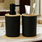 2pcs/set black bathroom accessories set, hands soap dispenser and toothbrush cup set, used for bathroom necessities
