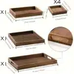 7pcs Rustic Wooden Trays with Handles - Rectangular Breakfast Plates & Coffee Table Serving Trays for Snacks, Party