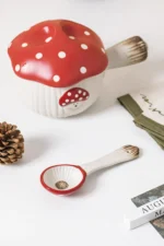 Creative Cartoon Cute Girl Heart Red Mushroom Ceramic Tableware Single Handle Bowl Soup Pot Breakfast Plate – base detail