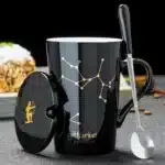 12 Constellations 420 Ml Ceramic Mugs Creative Mugs With Spoon Lid Black Mug New Bone China Coffee Cup Drinkware Couples