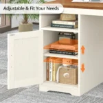Farmhouse Computer Desk with Drawers, 65'' Home Office Desk with Power Outlets, Storage Cabinet and Printer Stand,