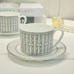 Newest Mosaic Patterned Grid-Shaped Dinner Plate Coffee Cup & Saucer Set Bone Coffee Sets Glasses Gold Outline Plates