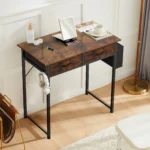 JHK Modern Office Computer Desk 32 Inch with Fabric Storage Drawers Space Side Bag Metal Frame Adjustable Feet For Home PC