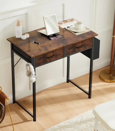JHK Modern Office Computer Desk 32 Inch with Fabric Storage Drawers Space Side Bag Metal Frame Adjustable Feet For Home PC
