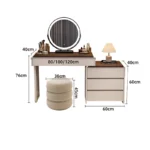 Classic Nordic vanity table with mirror and stool for makeup storage - modern luxury bedroom furniture