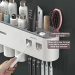 Automatic Toothpaste Dispenser Magnetic Adsorption Inverted Toothbrush Holder With Cup Toothpaste Bathroom Storage Rack Set