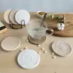 4Pcs 11x11cm Small Round Cotton Woven Coffee Mug Tea Cup Coaster Table Placemat Plate Mat Kitchen Insulation Pad – side view