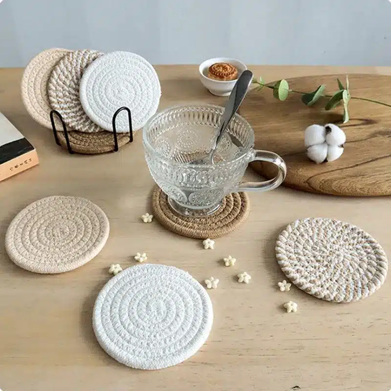4Pcs 11x11cm Small Round Cotton Woven Coffee Mug Tea Cup Coaster Table Placemat Plate Mat Kitchen Insulation Pad