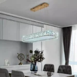 Luxury crystal chandelier illuminating a modern living room with sparkling light