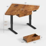 32" Electric Corner Height Adjustable Desk with Drawer, Small Gaming & Office Workstation, Rustic Brown, Customized