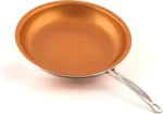 Goldoma nonstick frying pan with ceramic titanium coating on a stove