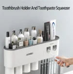 Magnetic Toothbrush Holder Storage Rack Automatic Toothpaste Dispenser Wall-Mounted Waterproof Bathroom Storage Accessories