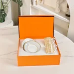 Newest Mosaic Patterned Grid-Shaped Dinner Plate Coffee Cup & Saucer Set Bone Coffee Sets Glasses Gold Outline Plates