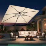 10 X 13 FT Cantilever Patio Umbrella with Base Included & Led Lights Outdoor Rectangle Offset Large Double Top,