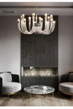 Art Deco Design Elegant Lighting Fixture Luxury Crystal Chandelier Hanging Geometric Hollow Glass Chandelier Ceiling Light