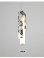 Luxury Black Cylinder Natural Stone Pendant Lamp High-end Bedside LED Chandelier Living room Decoration Home Hanging Lights