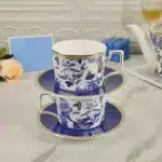 European Klein blue hibiscus bone porcelain plate ins wind European household high-end tableware housewarming gift box