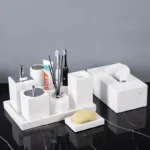 Volakos White Natural Marble Bathroom Accessories Minimalism Soap Dispenser Toothbrush Holder Tissue Box Bathroom Set