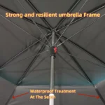 Large beach umbrella with octagonal canopy providing shade on a sunny beach