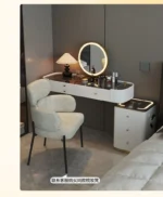 Modern dressing table with mirror and two drawers in white painted finish for bedroom use