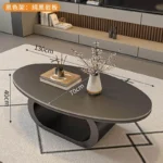 Modern coffee table with sintered stone top in black frame and bright fish belly white finish, rectangular shape