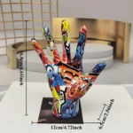 Graffiti Hand Gesture Statue Modern Art Colorful Hand Resin Figurine Finger Model for Home Desktop Office Decor