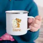 Custom Letter with Name Mug Bear Printed Creative Enamel Cup,Coffee Drink,Milk Mug,Handle Drinkware,Birthday Gifts for Kid