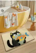 Cute Cartoon Cat Bath Mat - Super Soft Memory Foam Bathroom Rug, Fast Absorbing Quick Dry, Non-Slip Shower Mat for Kids