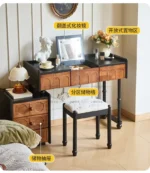 Goldoma ash wood dressing table with mirror and six drawers in a bedroom setting