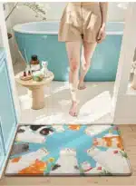 Cute Cartoon Cat Bath Mat - Super Soft Memory Foam Bathroom Rug, Fast Absorbing Quick Dry, Non-Slip Shower Mat for Kids