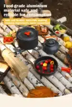 Aluminum Outdoor Camping Cookware Set, With Mesh Bag Folding Cookset Camping Kitchen Cooking Teapot and Pans Equipment – in