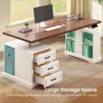 Farmhouse Electric Standing Desk, 63" Height Adjustable Computer Desk with 3 Drawers, Storage Shelves, Customized – top view