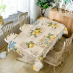 Waterproof Lemon Tablecloth Blue White Check Pattern Summer Decor Kitchen Dining Table Cover for Outdoor Indoor Rustic Style